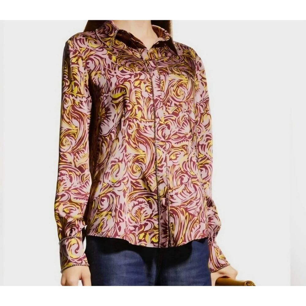 NWT Cinq A Sept Blanche Rhinestone Printed Button Up Desert Rose Size XS